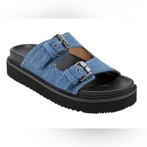 Marc Fisher Augusta Blue Denim Studded Slide Sandal Size 8.5